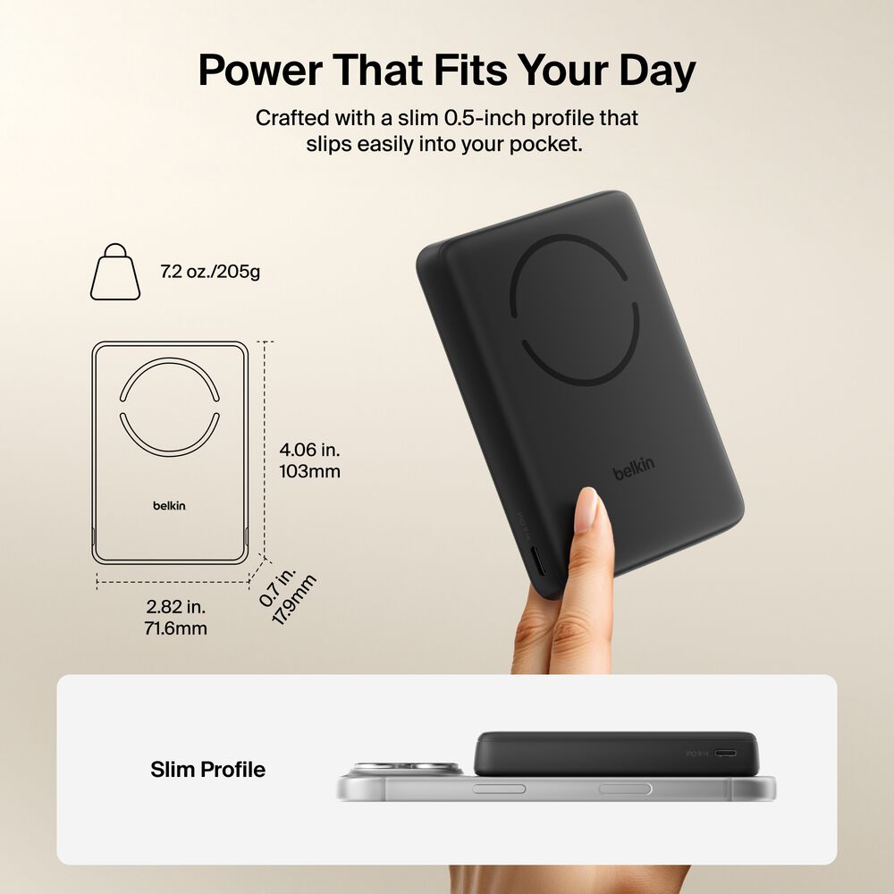 Slim Magnetic Power Bank 10K with Qi2, Black, hi-res