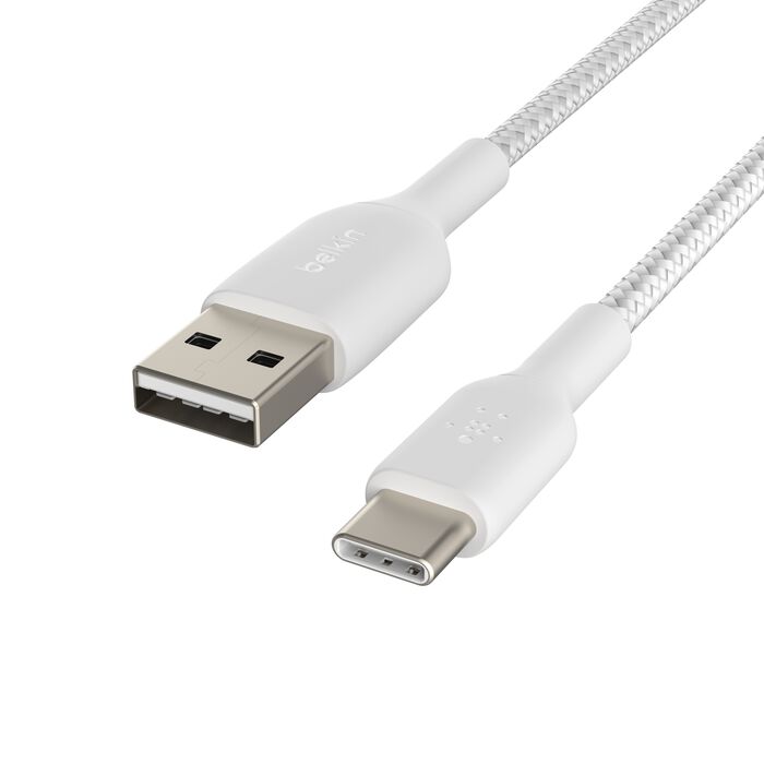 BEL BRAIDED USB-C TO USB-A CABLE 2M WHT — Belkin