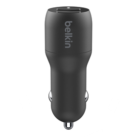 Dual USB-A Car Charger 24W + USB-A to Lightning Cable, Black, hi-res