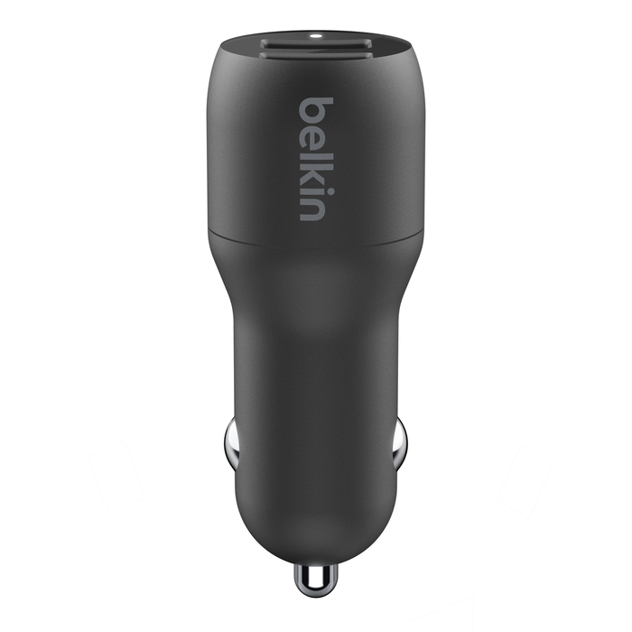 Dual USB-A Car Charger 24W + USB-A to Lightning Cable, Black, hi-res