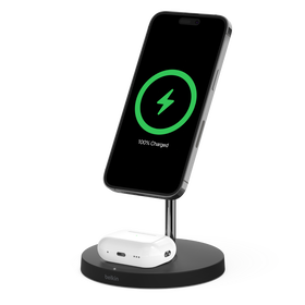2-in-1 Wireless Charger Stand with Official MagSafe Charging 15W (Certified Refurbished), Black, hi-res