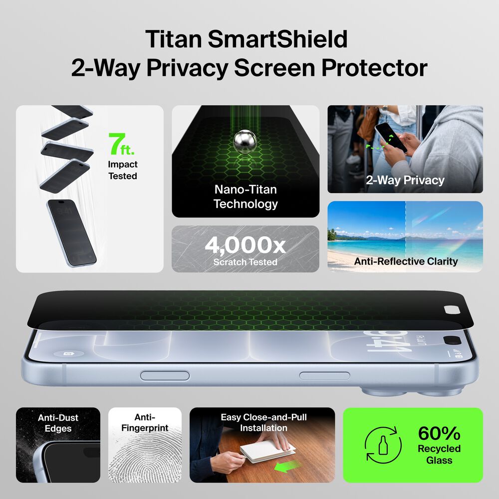 2-Way Privacy Screen Protector for iPhone 18 Pro, , hi-res