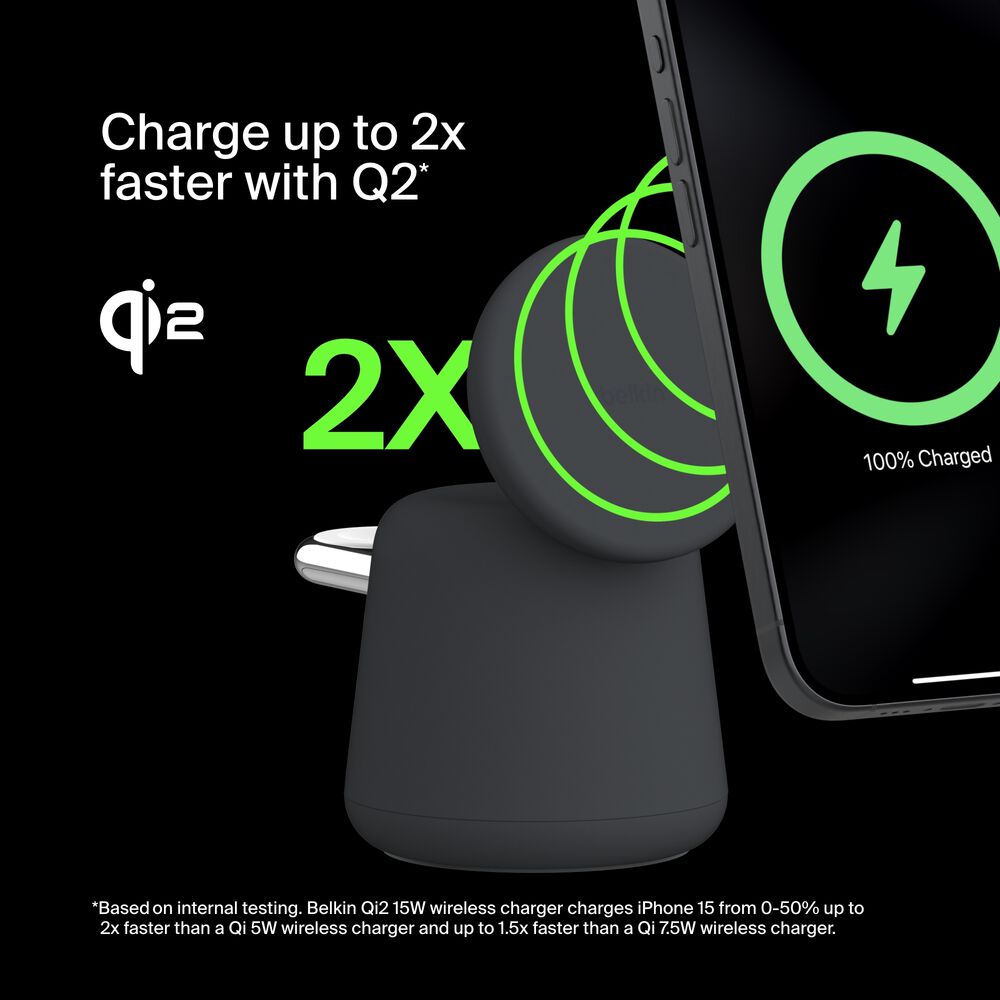2-in-1 Wireless Charging Dock with Qi2 15W, Charcoal, hi-res