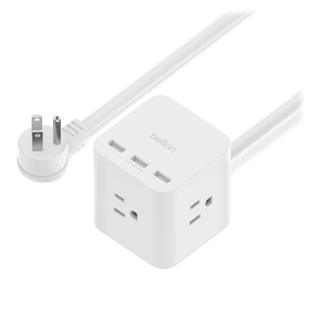 3-Outlet Power Cube with 5-Foot Cord and USB-A Ports, , hi-res