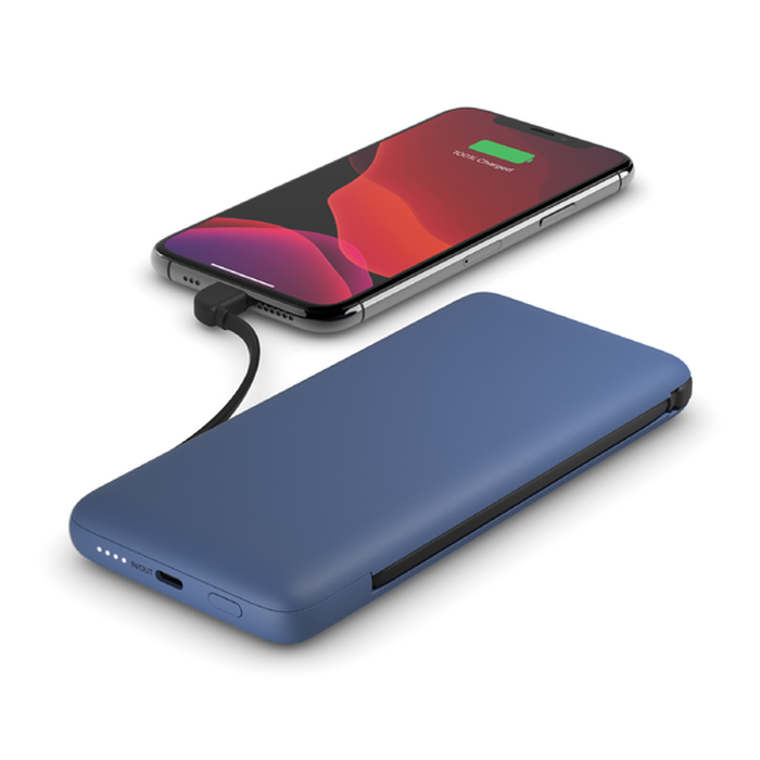Batería externa USB-C 10K con cables integrados, Azul, hi-res