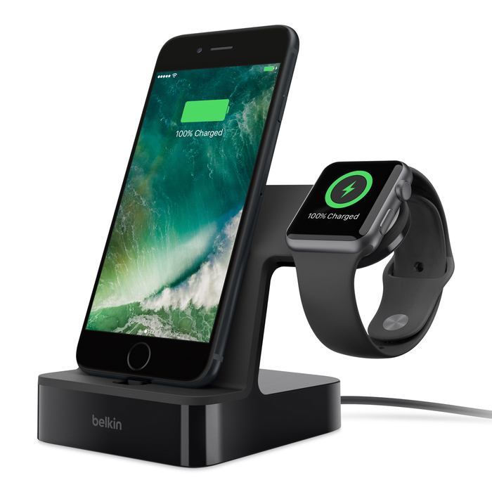 PowerHouse™ Charge Dock for Apple Watch + iPhone, Black, hi-res