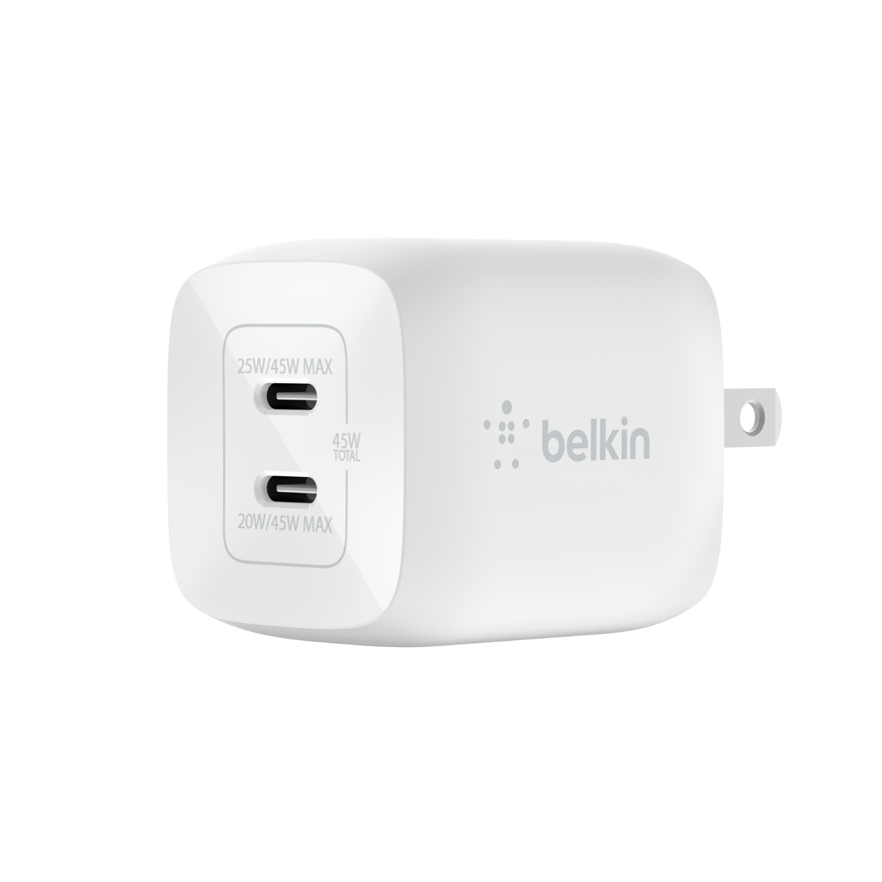CHARGEUR SECTEUR RAPIDE DOUBLE USB-C GAN 65W PD ET PPS  USB-C PD 20W Usb C 45w65w Blanc Belkin