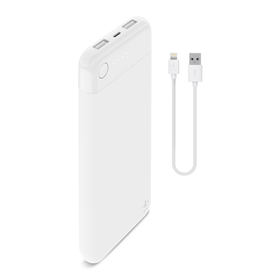 BOOST↑CHARGE™ Power Bank 10K with Lightning Connector + Cable, 白, hi-res