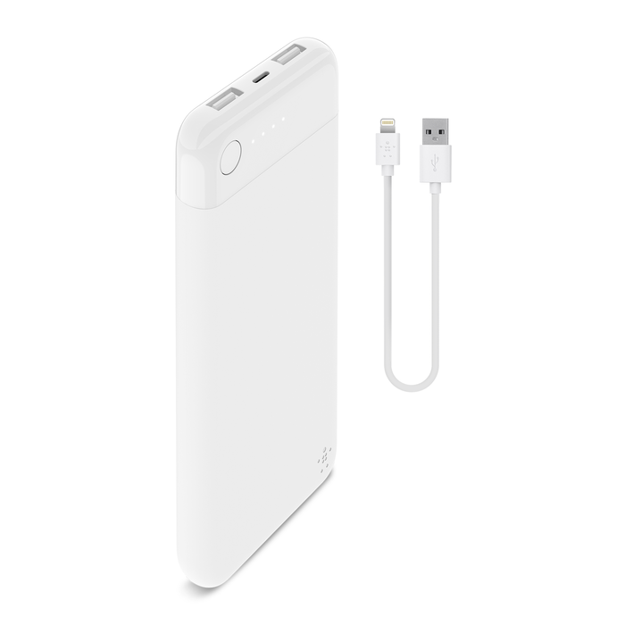 BOOST↑CHARGE™ Power Bank 10K with Lightning Connector + Cable, 白, hi-res