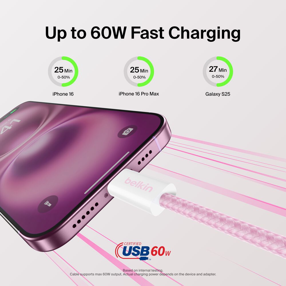 USB-C to USB-C 케이블 60W, 분홍색, hi-res