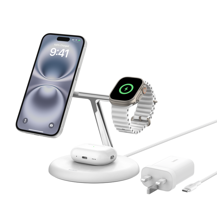 STM Charge Tree Magnetic Qi2 3-in-1 Portable Wireless Charging Stand (White)