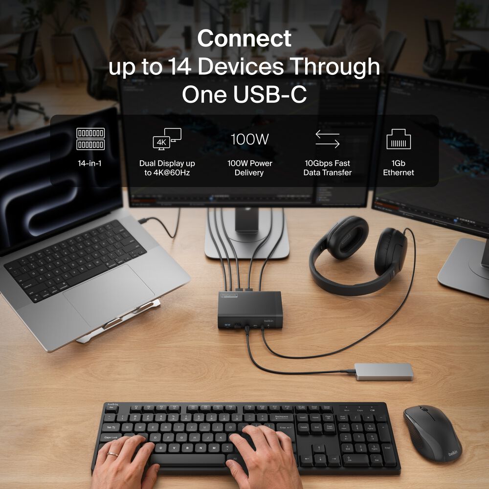 Universal 14-Port Dual Display USB-C Dock, , hi-res