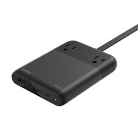 2-Outlet Charging Station with USB-A and 3 USB-C Ports 140W, Black, hi-res