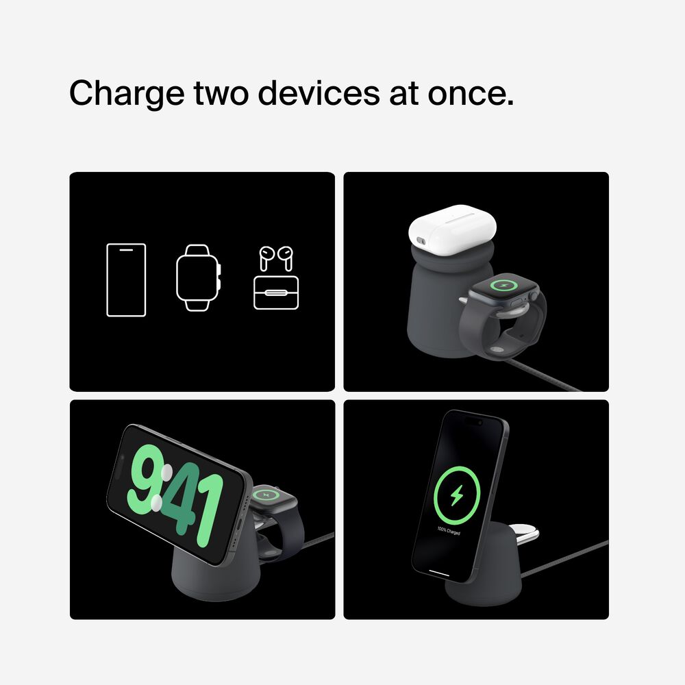 2-in-1 Wireless Charging Dock with Qi2 15W, Charcoal, hi-res