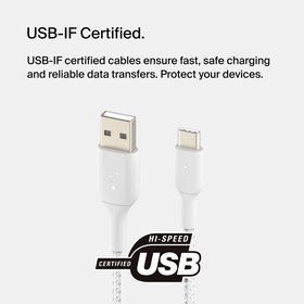 Braided USB-C to USB-A Cable (15cm / 6in, White), White, hi-res