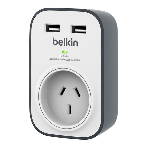 SurgeCube 1 Outlet Surge Protector with 2 x 2.4A Shared USB Charging