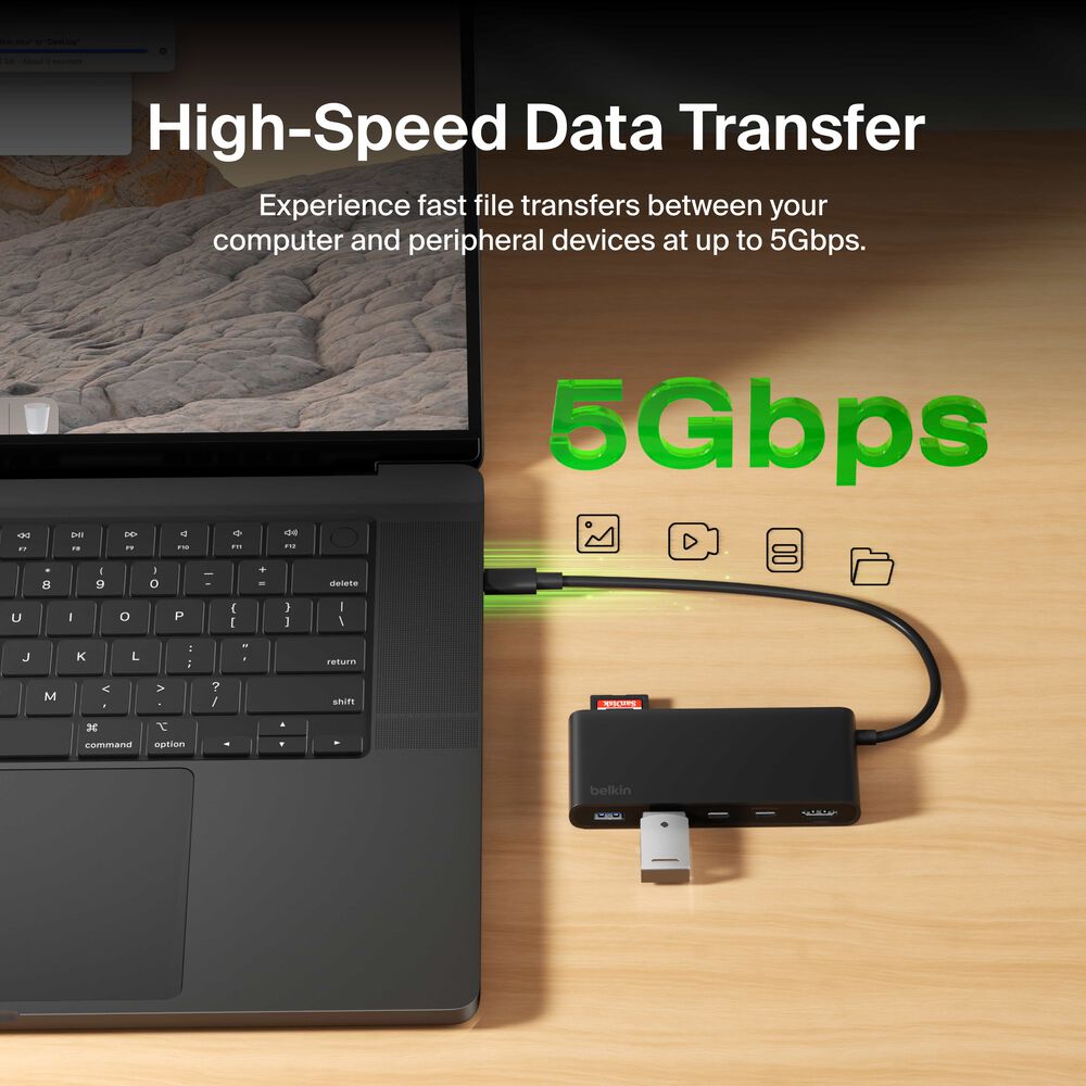 7-Port USB-C Hub with Dual USB-C Ports, Black, hi-res