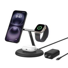 3-in-1 Magnetic Wireless Charging Stand with Qi2 15W, MagSafe-compatible |  Belkin IN