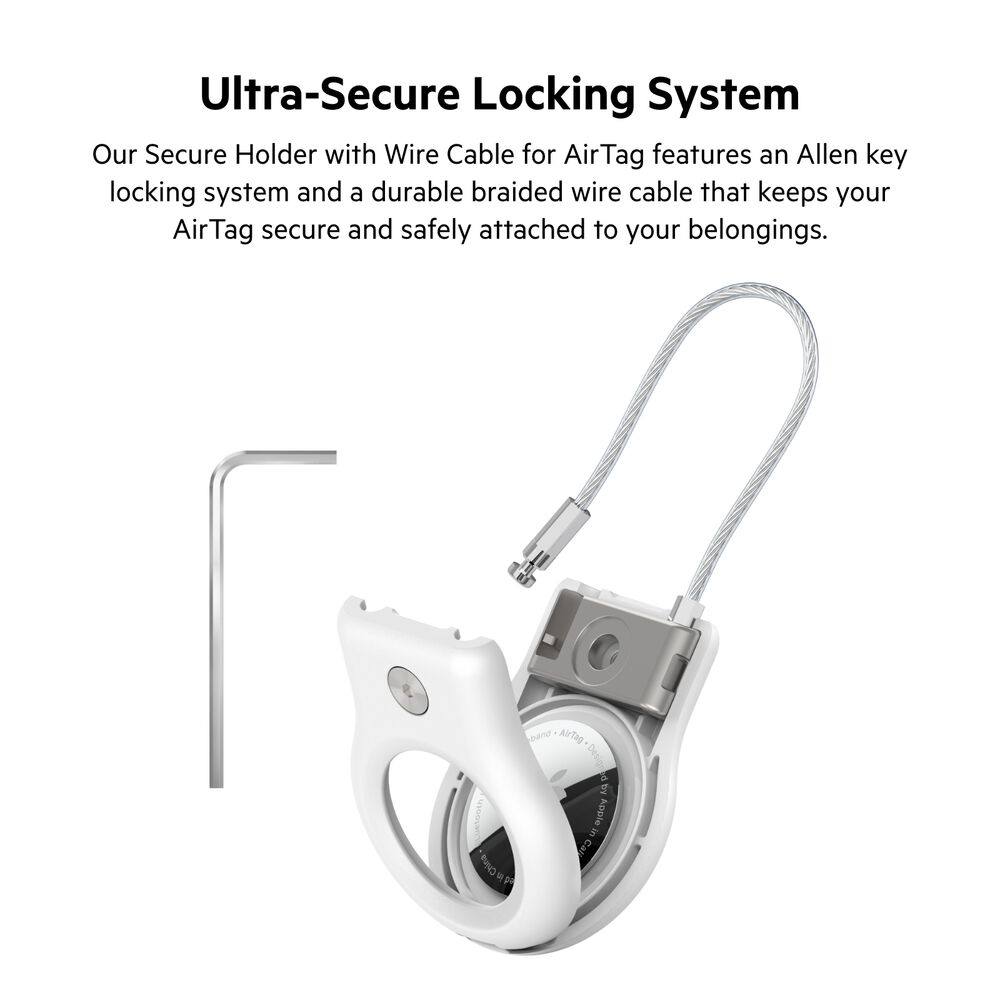 Secure Holder with Wire Cable for AirTag, White, hi-res
