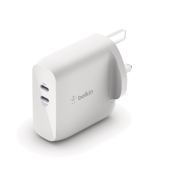 BOOST↑CHARGE™ 雙 USB-C PD GaN 家用充電器 - 63W, 白色的, hi-res