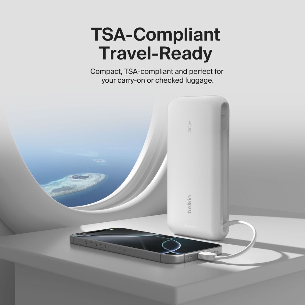 Power Bank 20K with Integrated Cable, White, hi-res