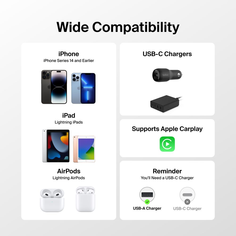 USB-A Cable with Lightning Connector, White, hi-res