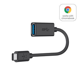 3.0 USB-C to USB-A Adapter (Works With Chromebook Certified), Black, hi-res