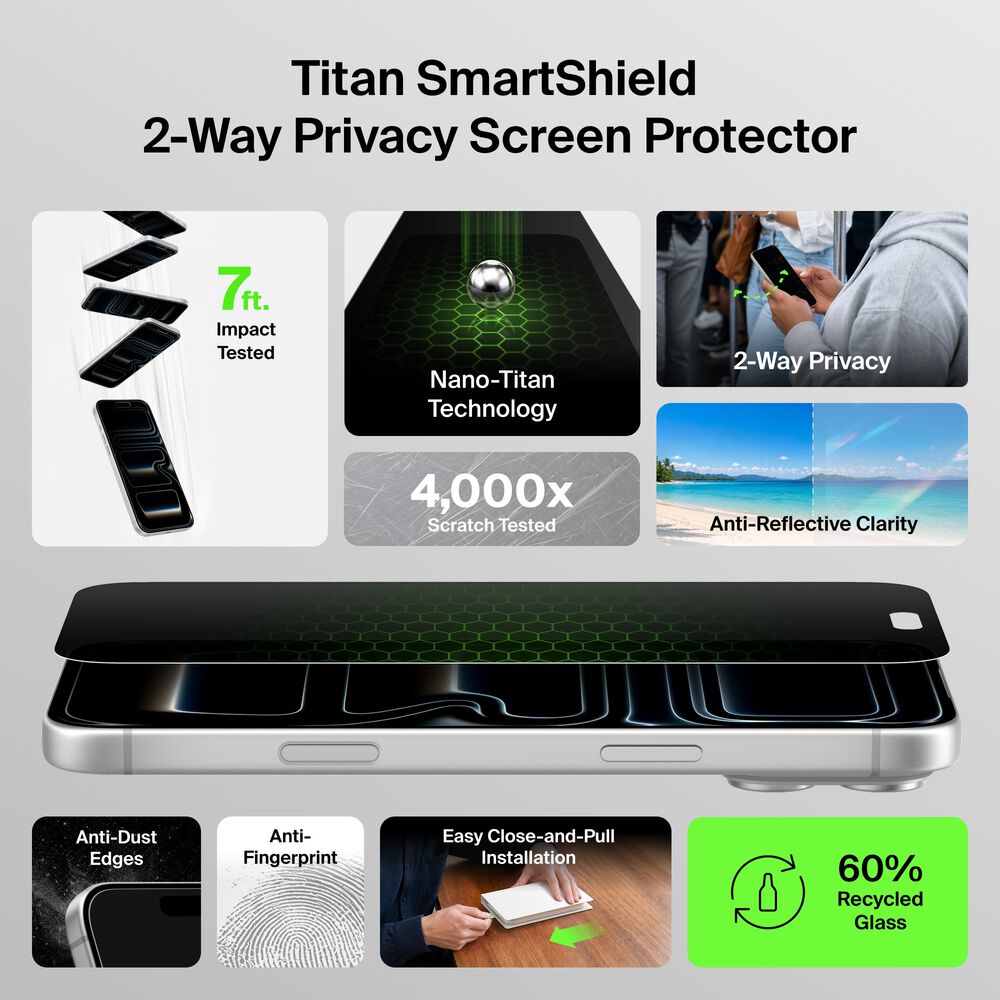 2-Way Privacy Screen Protector for iPhone 18 Pro, , hi-res