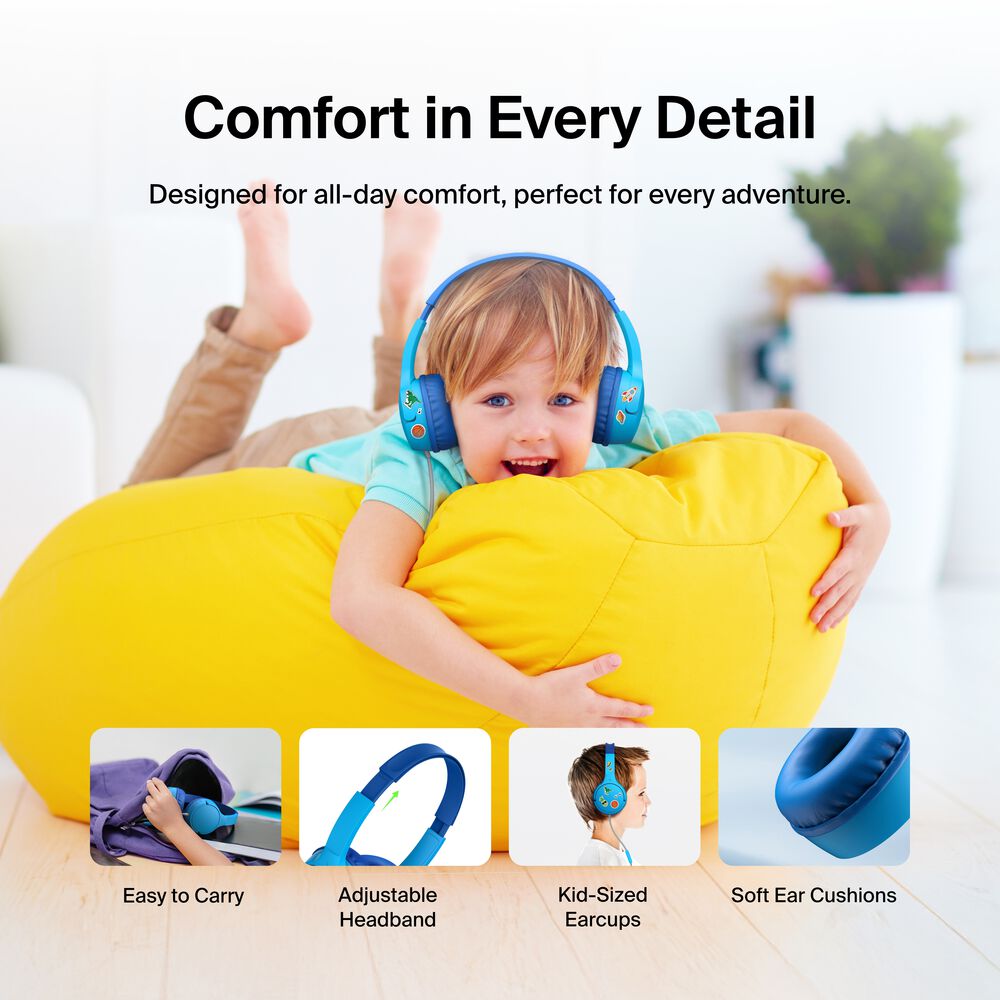 Wired On-Ear Headphones for Kids, Blue, hi-res