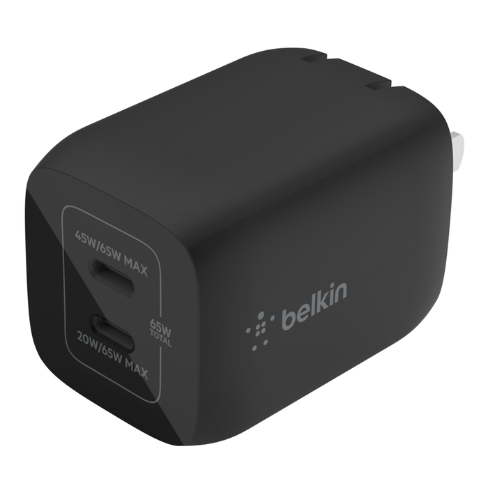 Dual USB-C GaN Wall Charger with PPS 65W, Black, hi-res