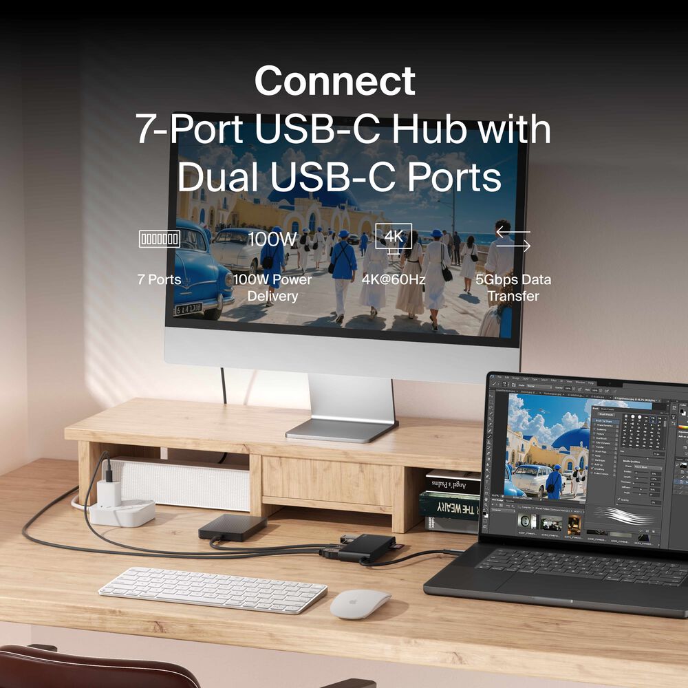 7-Port USB-C Hub with Dual USB-C Ports, Black, hi-res