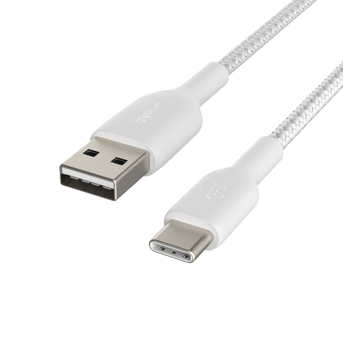 Braided USB-C to USB-A Cable (15cm / 6in, White), White, hi-res