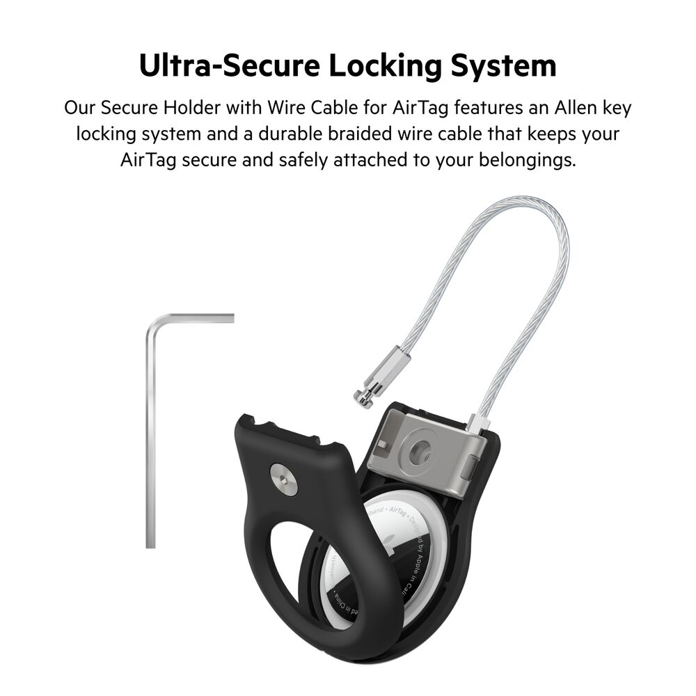 Secure Holder with Wire Cable for AirTag, Black, hi-res