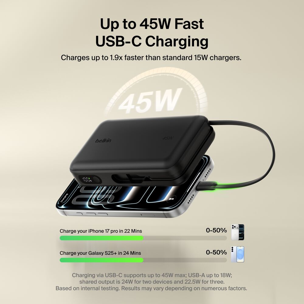Power Bank 20K with Integrated Cable and Display, Black, hi-res