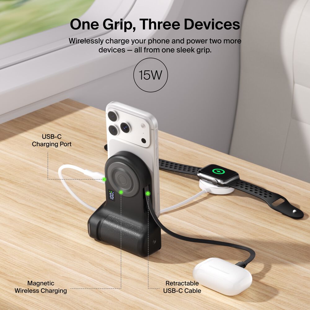 Magnetic Charging Camera Grip with Power Bank, Charcoal, hi-res