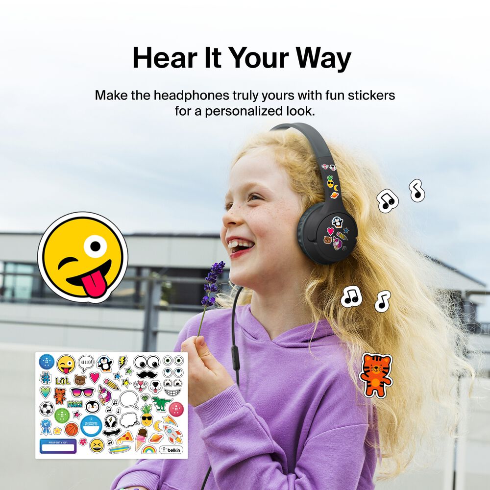 Wired On-Ear Headphones for Kids, Black, hi-res