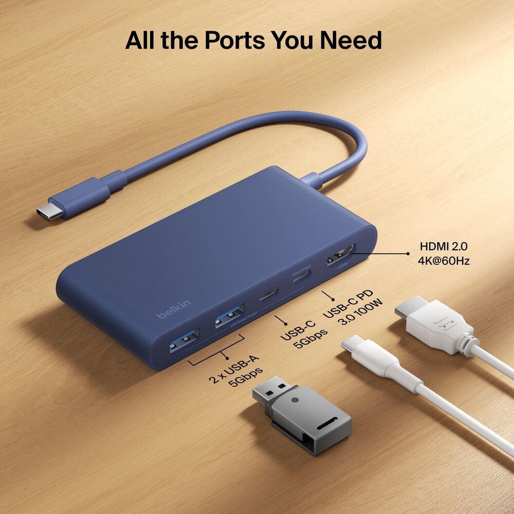 5-Port USB-C Hub with Dual USB-C Ports for MacBook Neo, Indigo, hi-res