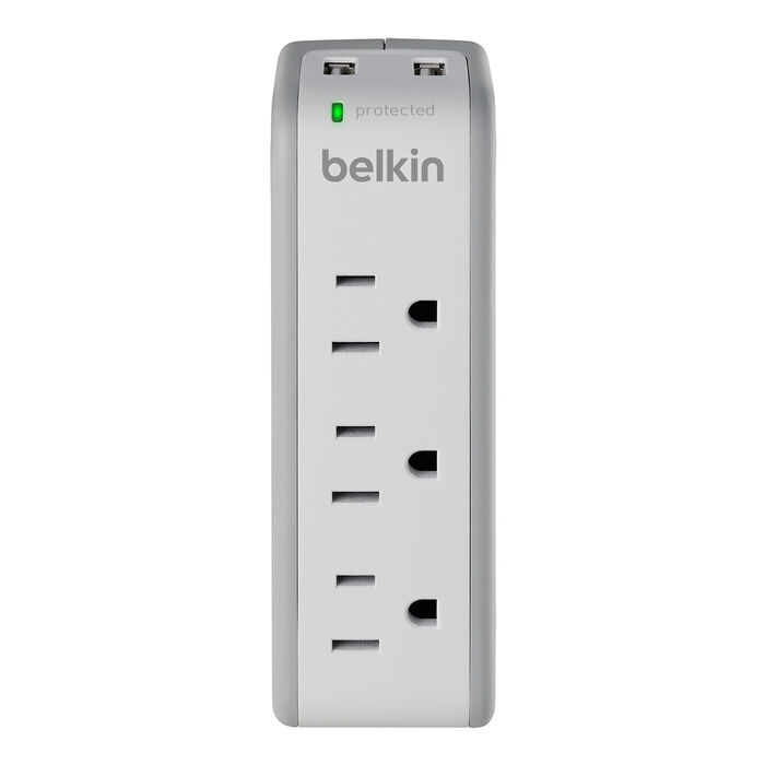 3-Outlet Mini Surge Protector with USB Ports (2.1 AMP), White, hi-res