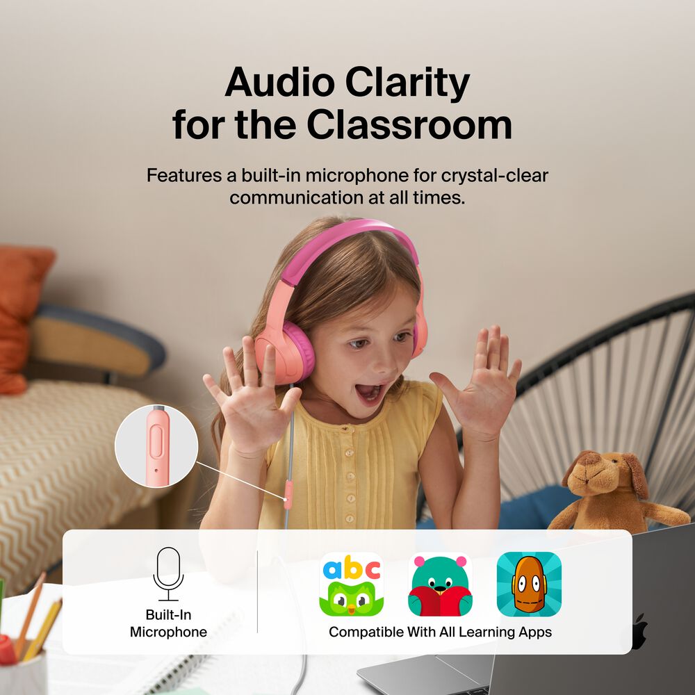 Wired On-Ear Headphones for Kids, Pink, hi-res