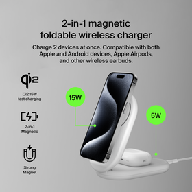 2-in-1 Magnetic Foldable Wireless Charger with Qi2 15W, White, hi-res