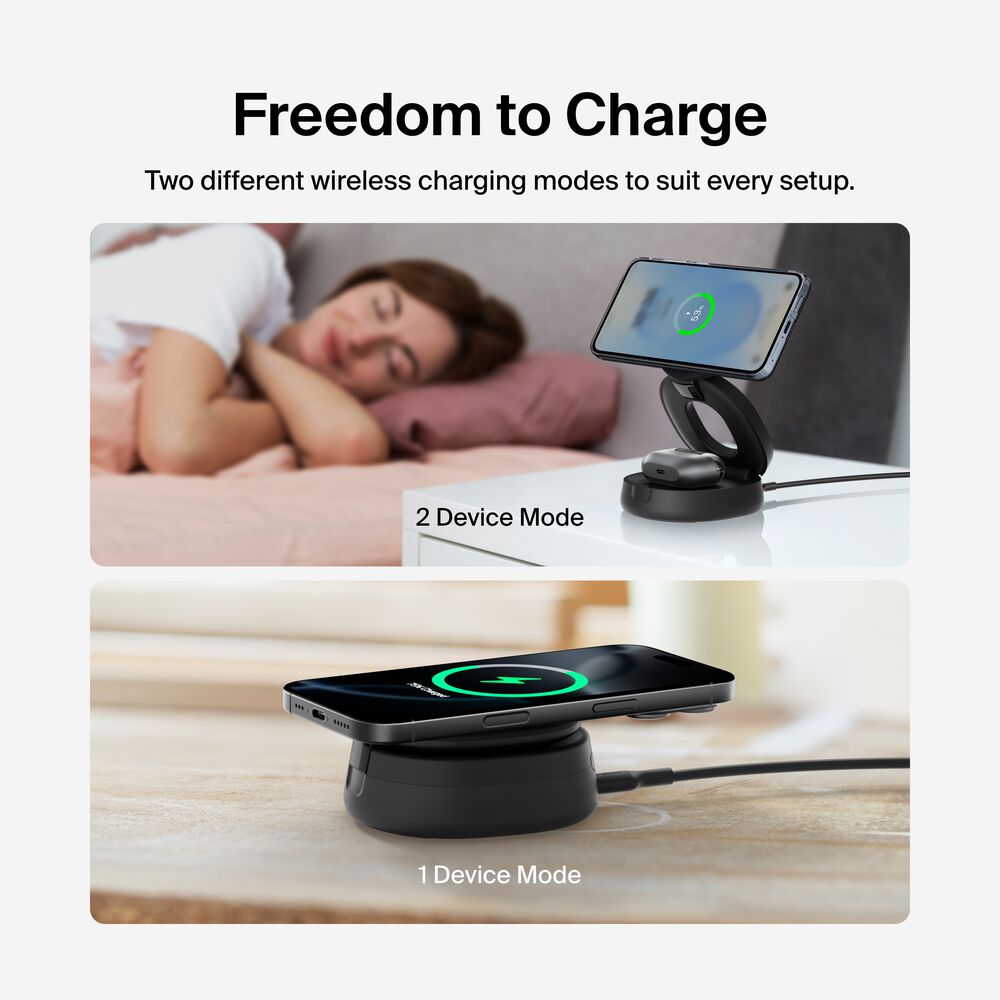 2-in-1 Convertible Magnetic Charging Stand with Qi2 15W, Black, hi-res