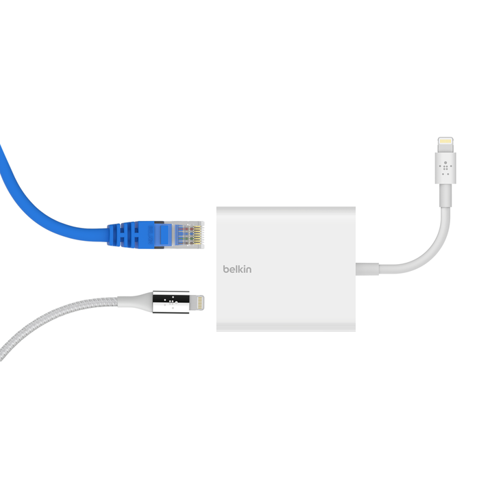 Adaptador Ethernet + carga con conector Lightning, Blanco, hi-res