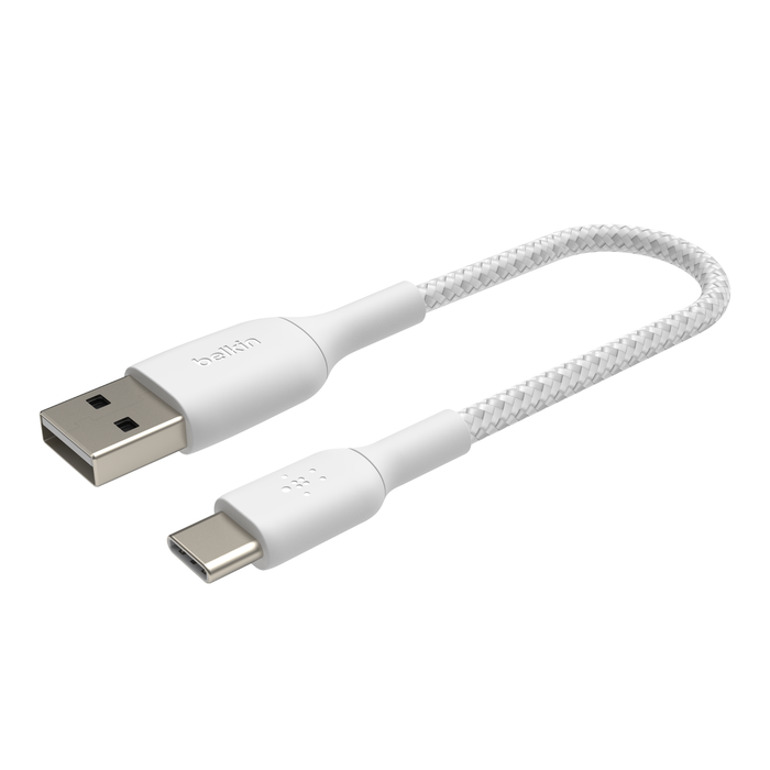 Braided USB-C to USB-A Cable (15cm / 6in, White)