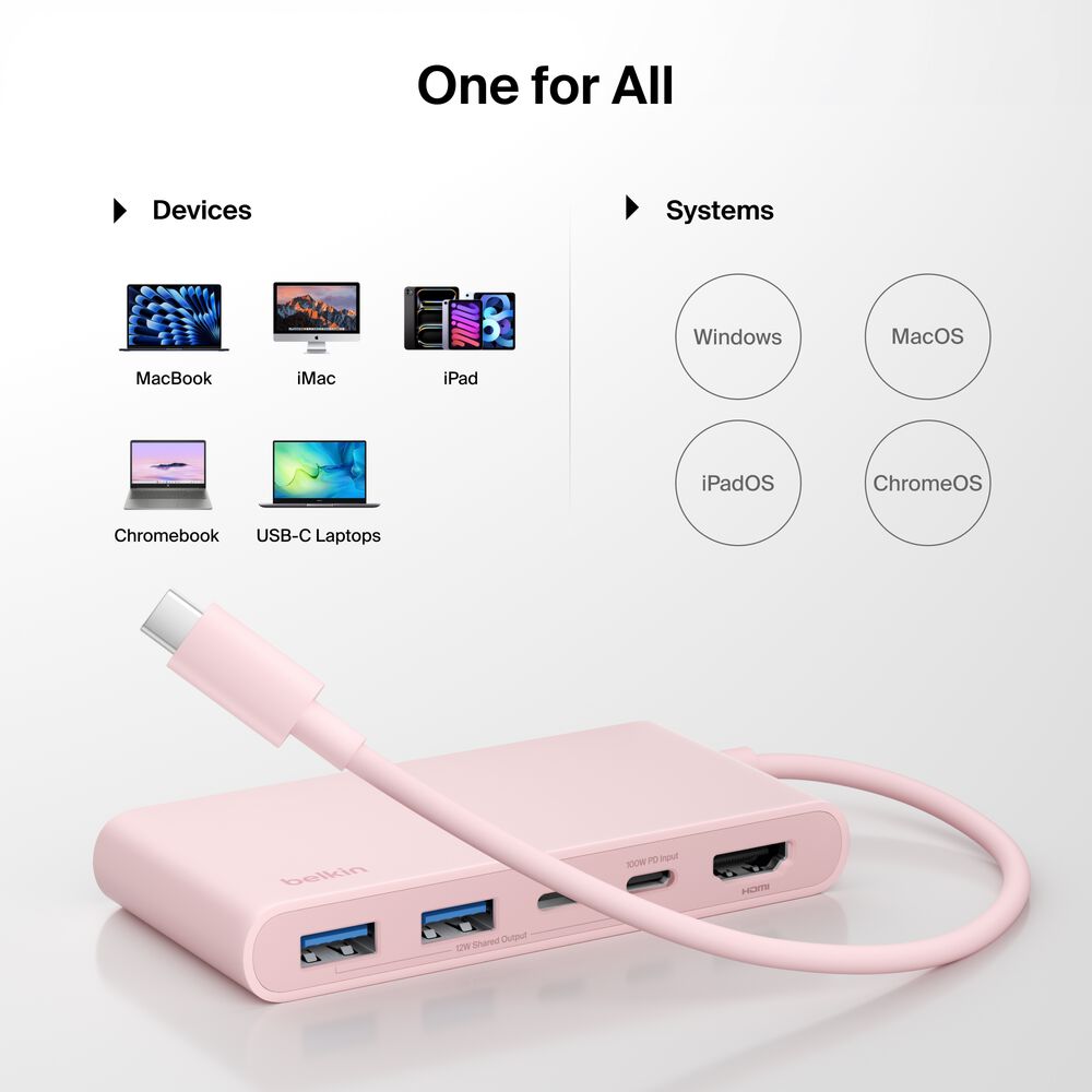 5-Port USB-C Hub with Dual USB-C Ports for MacBook Neo, Blush Pink, hi-res