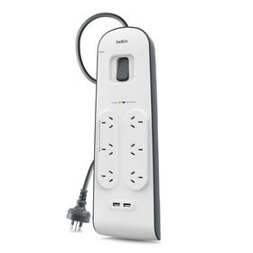 2.4 Amp USB Charging 6-outlet Surge Protection Strip, White/Gray, hi-res