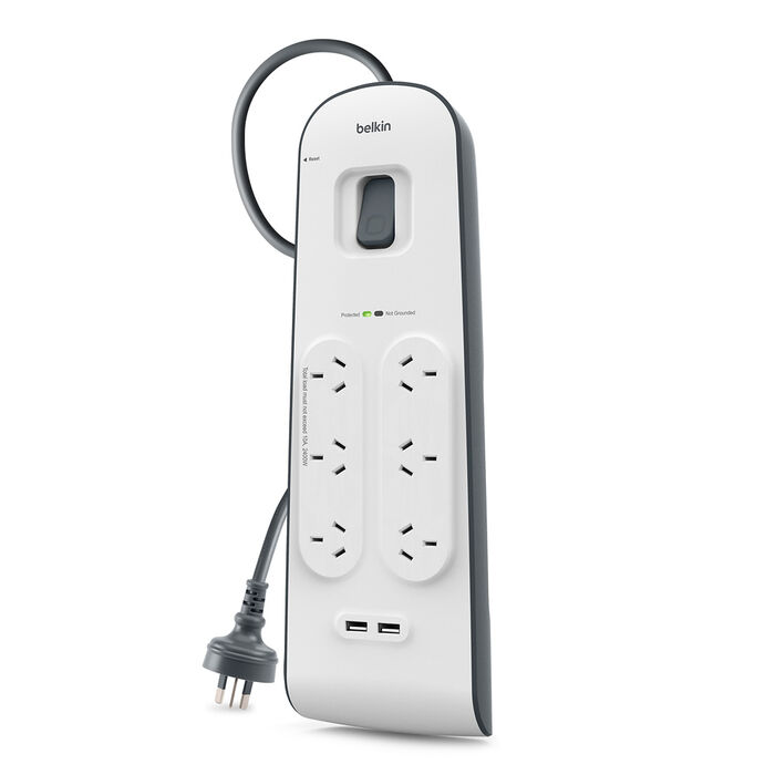 2.4 Amp USB Charging 6-outlet Surge Protection Strip, White/Gray, hi-res