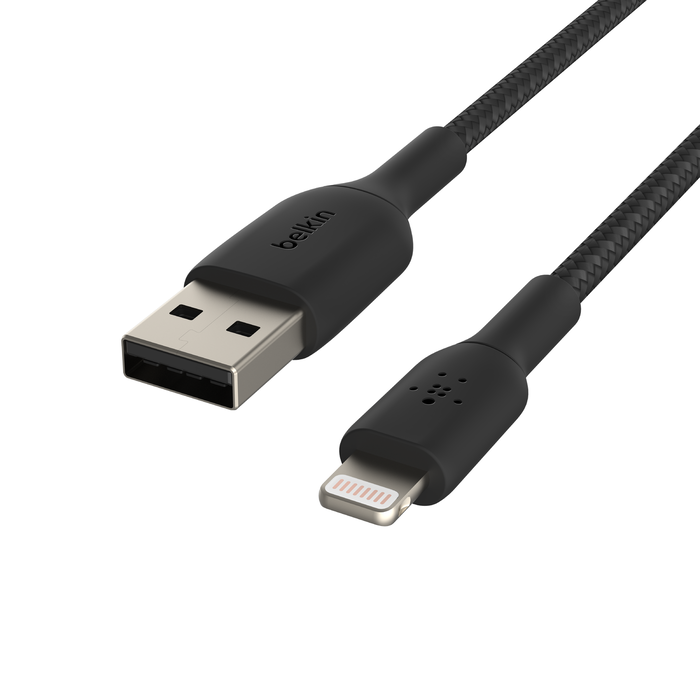 BOOST↑CHARGE™ gevlochten Lightning/USB-A-kabel (15 cm, zwart), Zwart, hi-res
