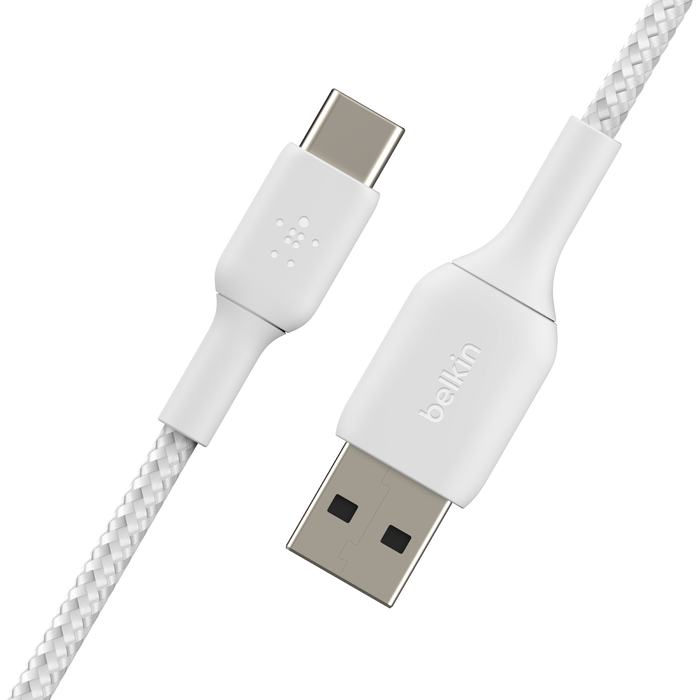Câble tressé USB-C vers USB-A (1 m/3,3 pi, blanc), Blanc, hi-res