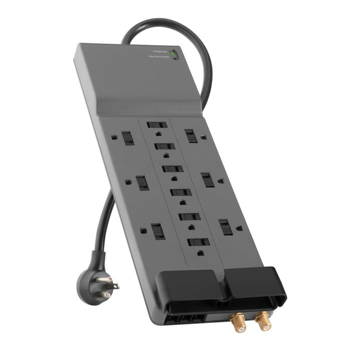 Belkin Surge Protector Power Strip w/ 12 AC Outlets & 8ft Long Flat Plug,  UL-listed Heavy-Duty Extension Cord for Home, Office, Travel, Computer