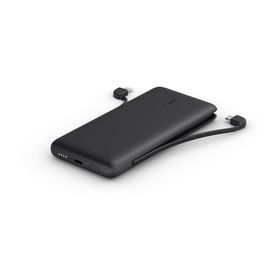 10K USB-C Power Bank with Integrated Cables, Black, hi-res